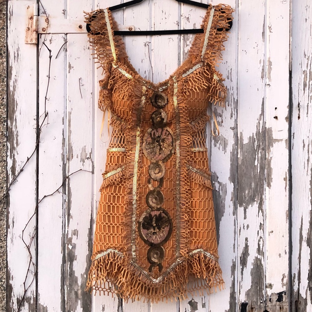Raisa Vanessa Chainmail Mini Dress 36 XS Fringe
